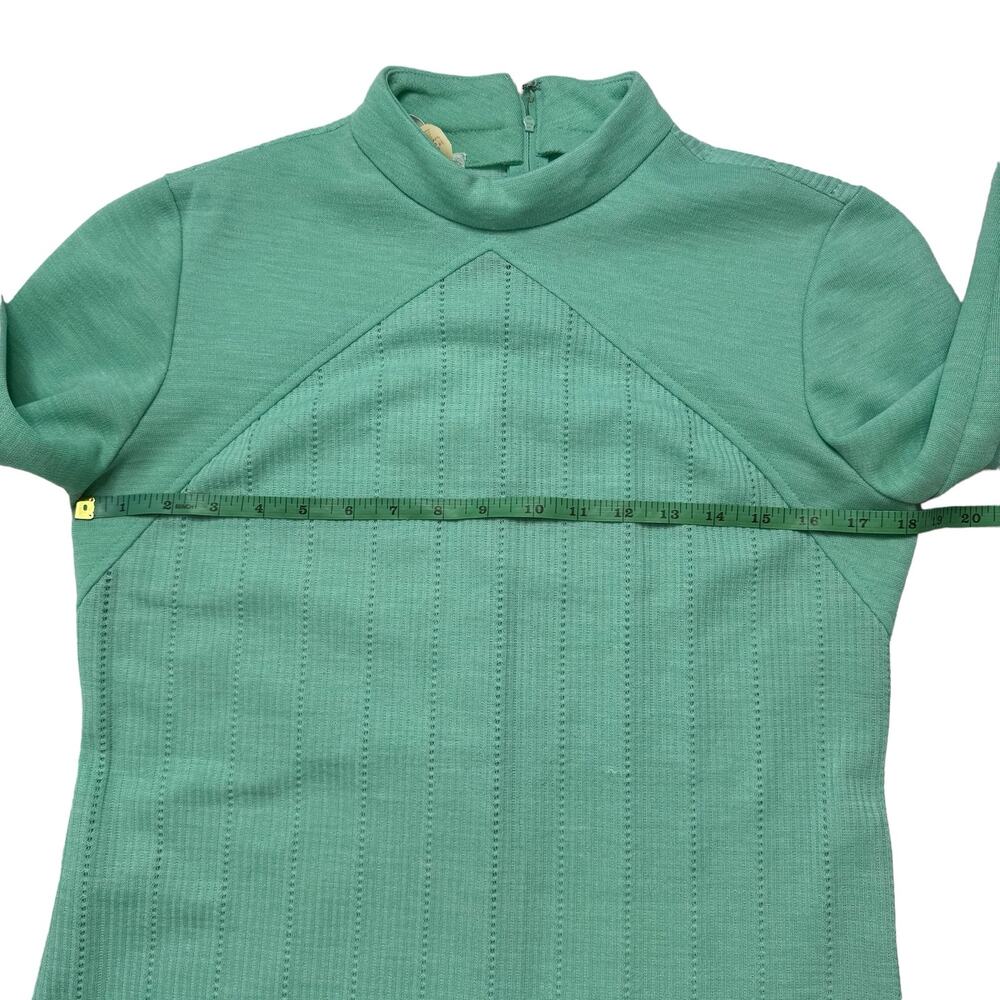 Vintage BLEEKER STREET Seafoam Green 70s Long Sleeve Eyelet Shirt Dress Size 11 - Picture 8 of 11